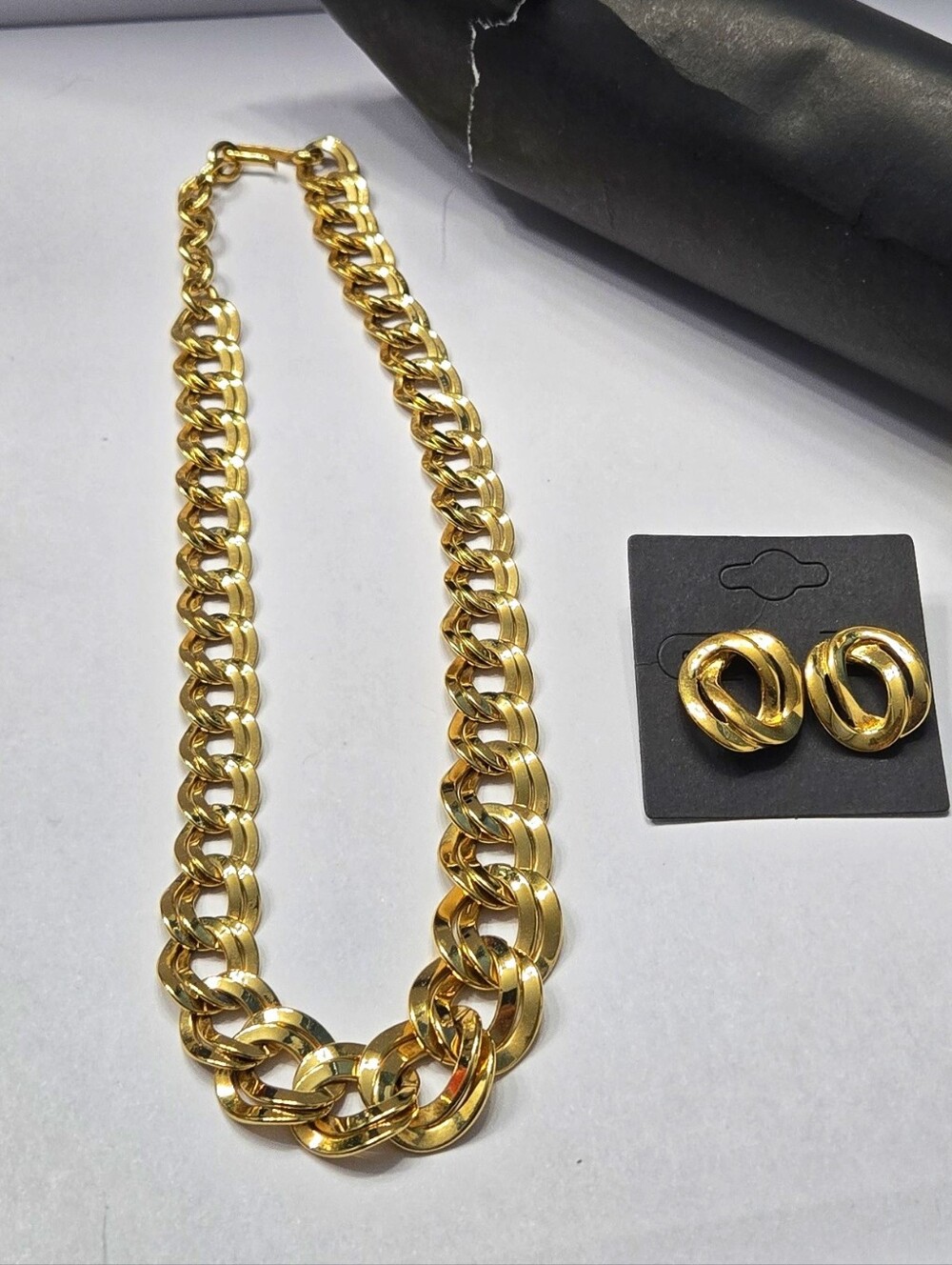 Monet Vintage Gold-Tone Chunky Chain Necklace & Stud Earring Set - Picture 14 of 14